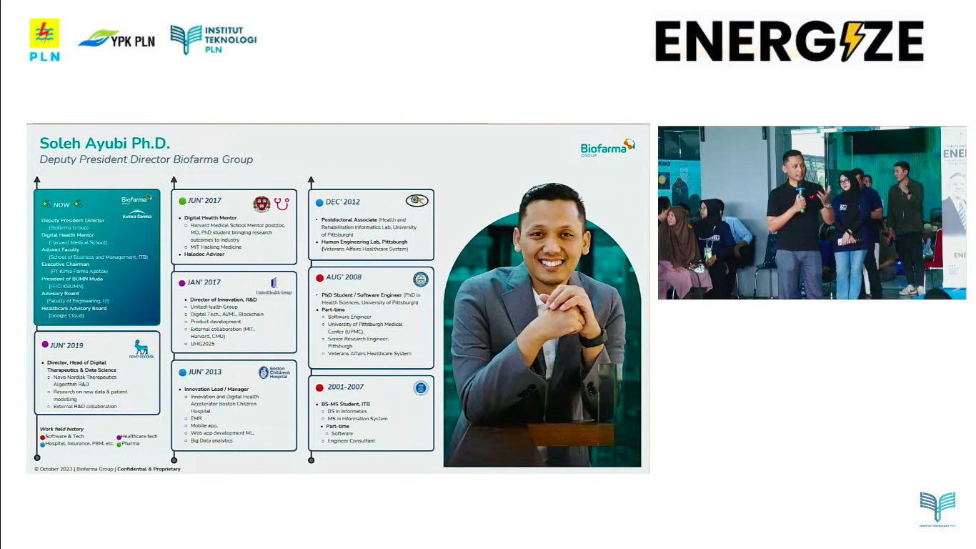 Wakil Direktur Utama PT Bio Farma (Persero) Soleh Ayubi saat memberikan semangat kepada para mahasiswa baru ITPLN. Dok. Istimewa.